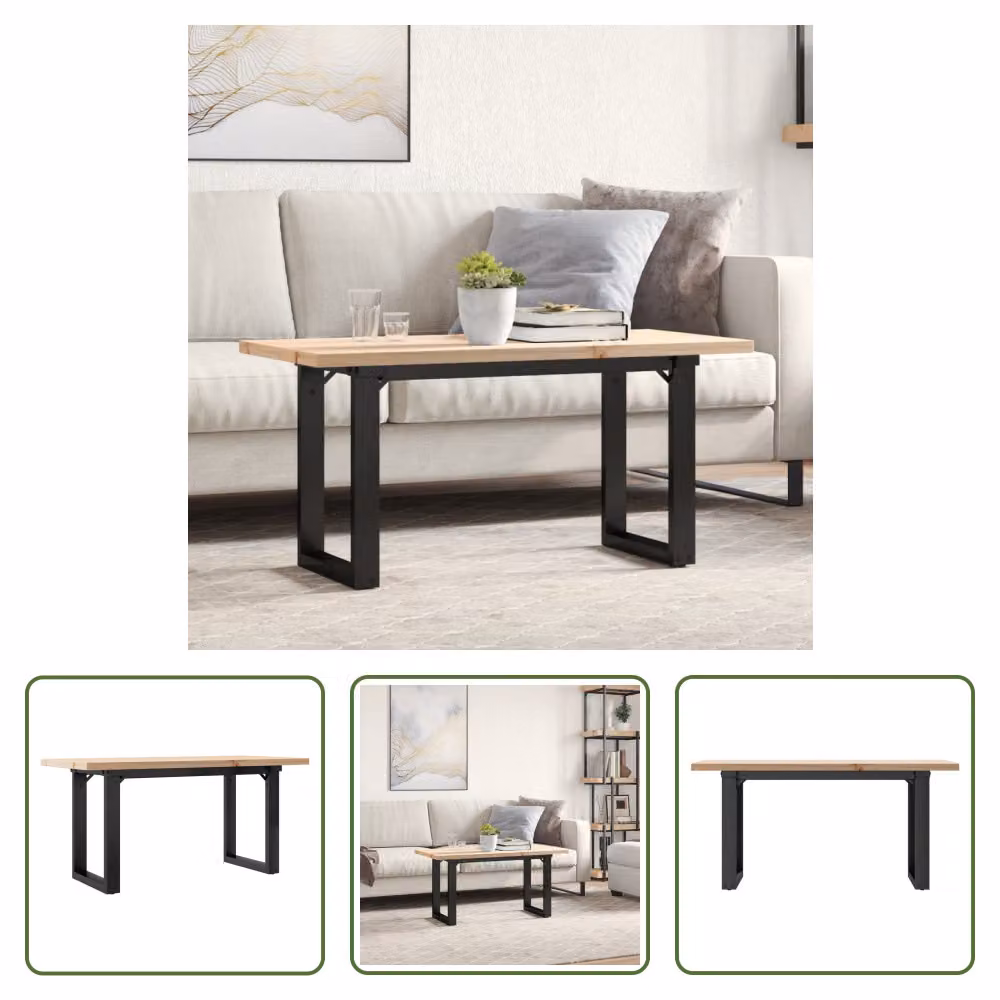 The Living Store tavolino O-frame 90x40x45,5 cm in legno massiccio di pino e ghisa