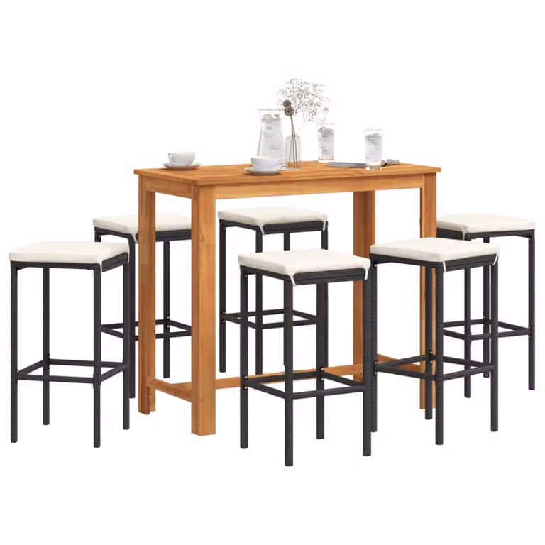 vidaXL Set Bar da Giardino 7 pz in Legno di Acacia e Polyrattan Nero