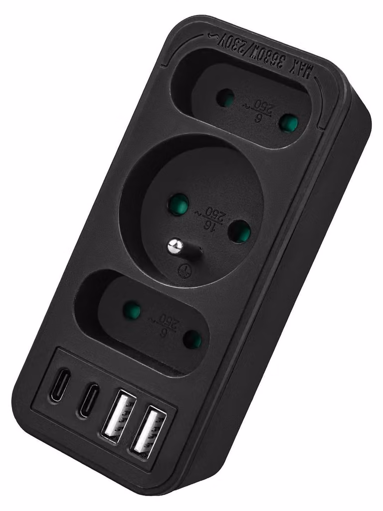 Prese di corrente x3 + 4xUSB Maclean Multipresa a 3 prese 2xUSB A 2xUSB C PD 20W 1x16A + 2x6A MCE248 F/B