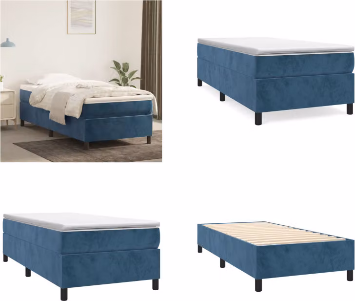 vidaXL Letto a molle blu scuro 90x200 cm in velluto - Letto a molle - Letti a molle - Letto - Mobili per la camera da letto