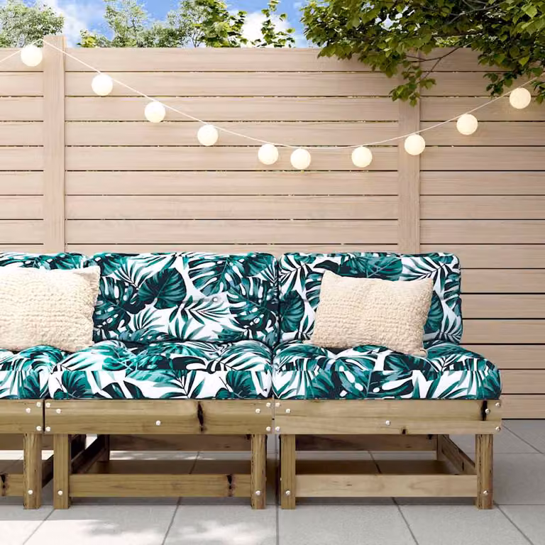 vidaXL Set di 2 Divani Centrali in Legno di Pino con Cuscini Floreali Marroni per Giardino e Terrazzo