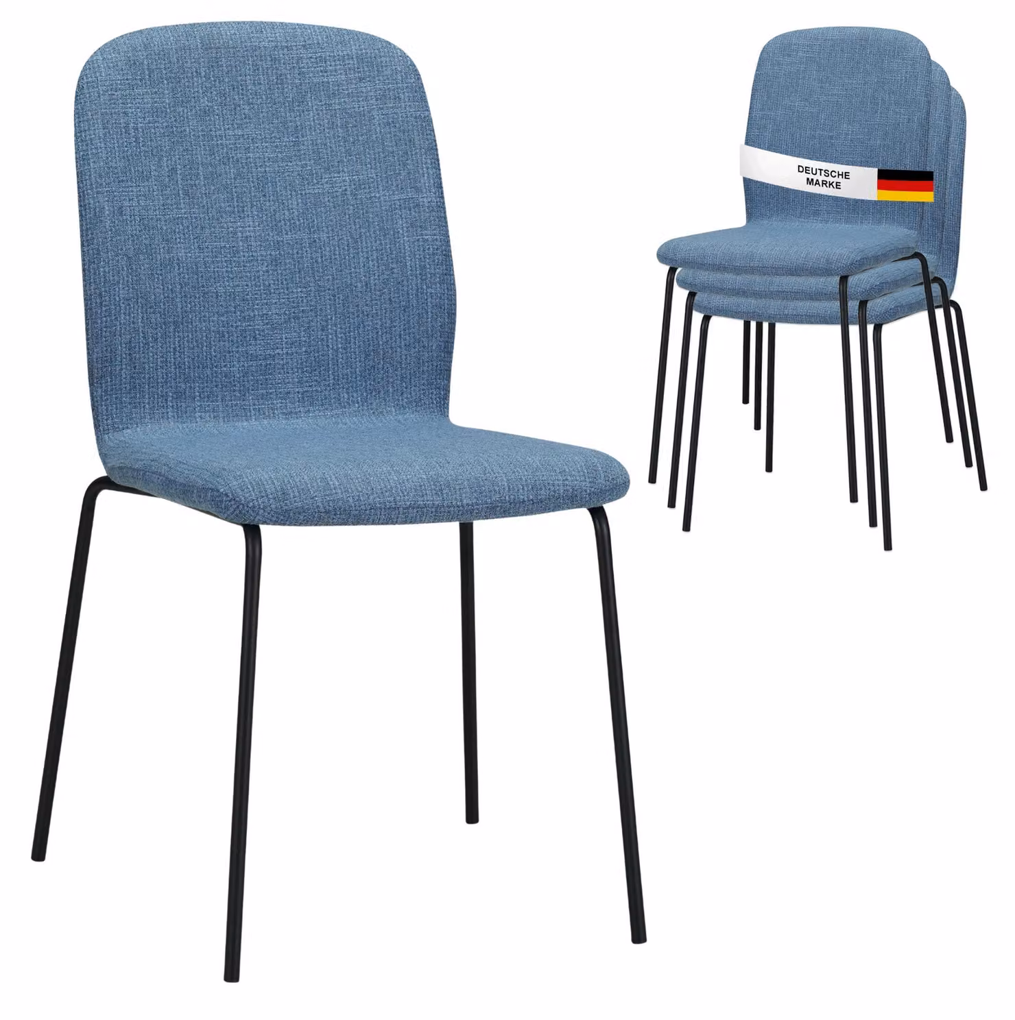 Set di 4 sedie per sala da pranzo Albatros ENNA, blu - Sedia imbottita impilabile e confortevole - Sedia da cucina elegante, sedia per sala da pranzo o tavolo da pranzo, sedia da conferenza , numero di pezzi:4, colore:Blu