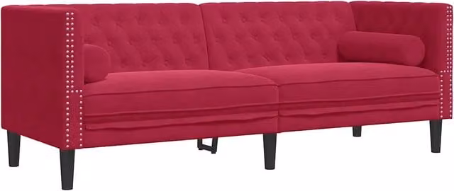 Divano | Divano da soggiorno | Sofa Chesterfield con Rinforzi 3 Posti Rosso Vino in Velluto