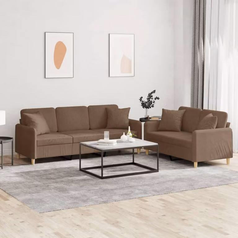 Maison Exclusive - Set divano a 2 posti con cuscini in tessuto marrone