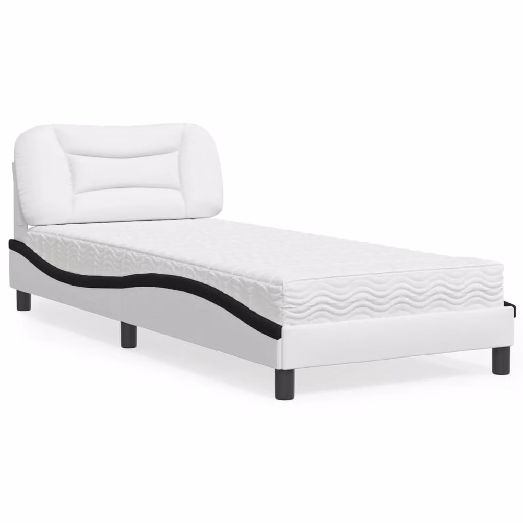 Letto con Materasso Hvar Nero e Bianco 80x200 cm in Pelle finta