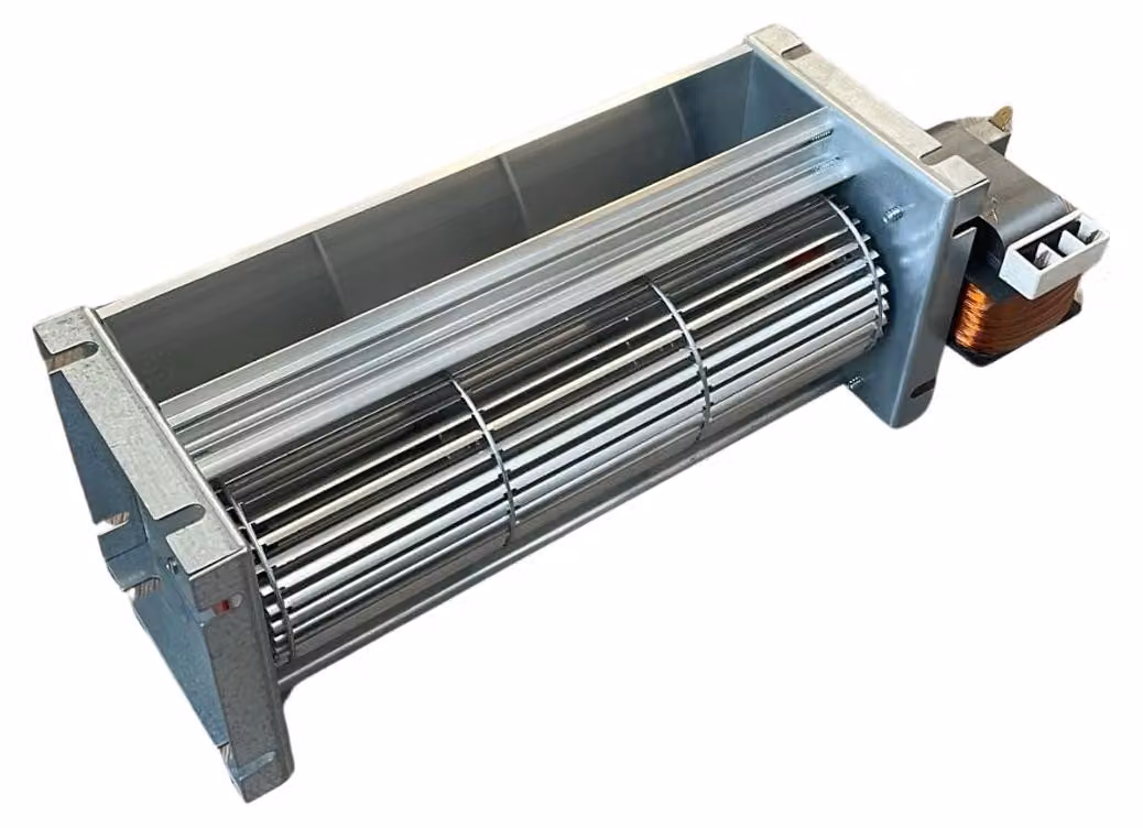 Ventilatore tangenziale da 80 mm, portata di 305 m³/h, potenza di 77 W, dimensioni di 390 mm, per stufe a pellet