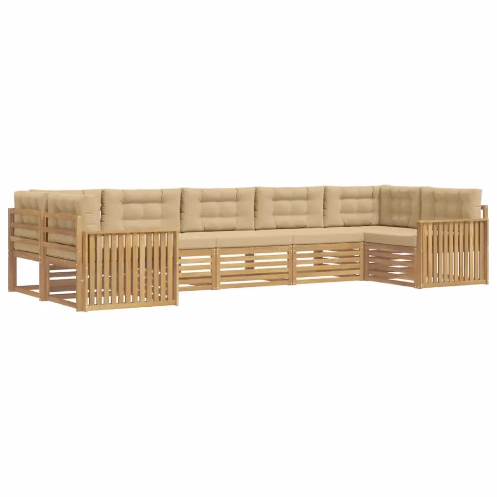 Set di divani da esterno 7 pezzi vidaXL in legno di acacia con cuscini Bianco e Beige – 2