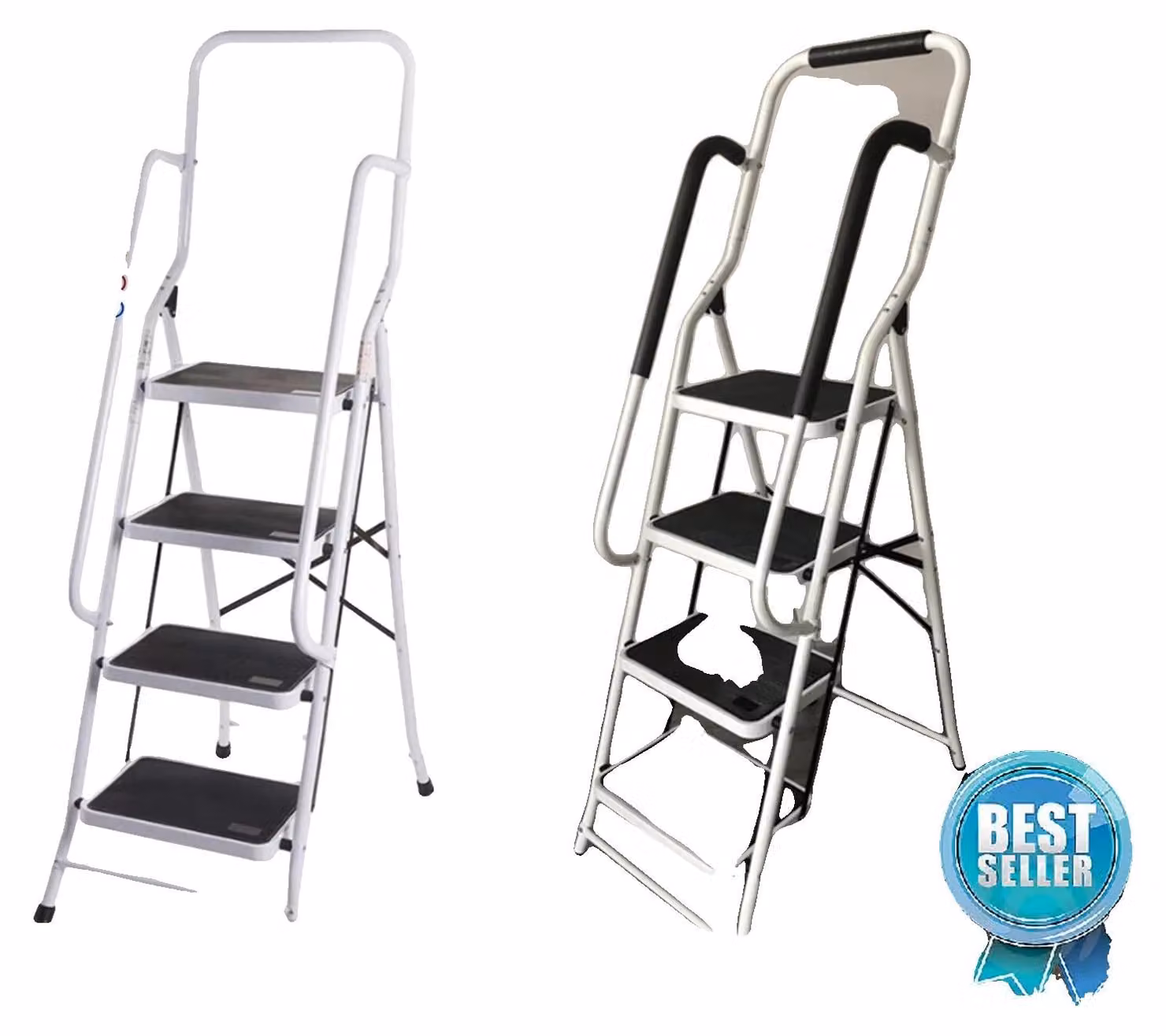 Scala a pioli, realizzata in acciaio resistente, design compatto, scala a 4 gradini con corrimano