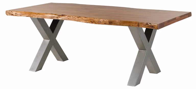 MASSIVMOEBEL24 | Tavolo da pranzo in legno acacia - laccato natur / ferro X - argento mat 180x90x77 FREEFORM 5