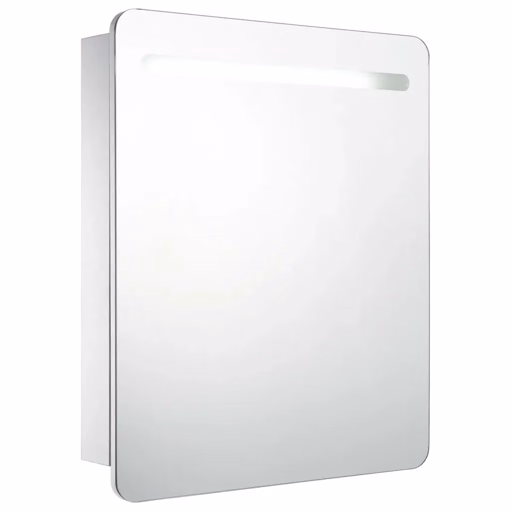 Armadietto da bagno moderno vidaXL con specchio e illuminazione LED, bianco e argento, L: 68 cm, P: 9 cm, H: 80 cm – 2
