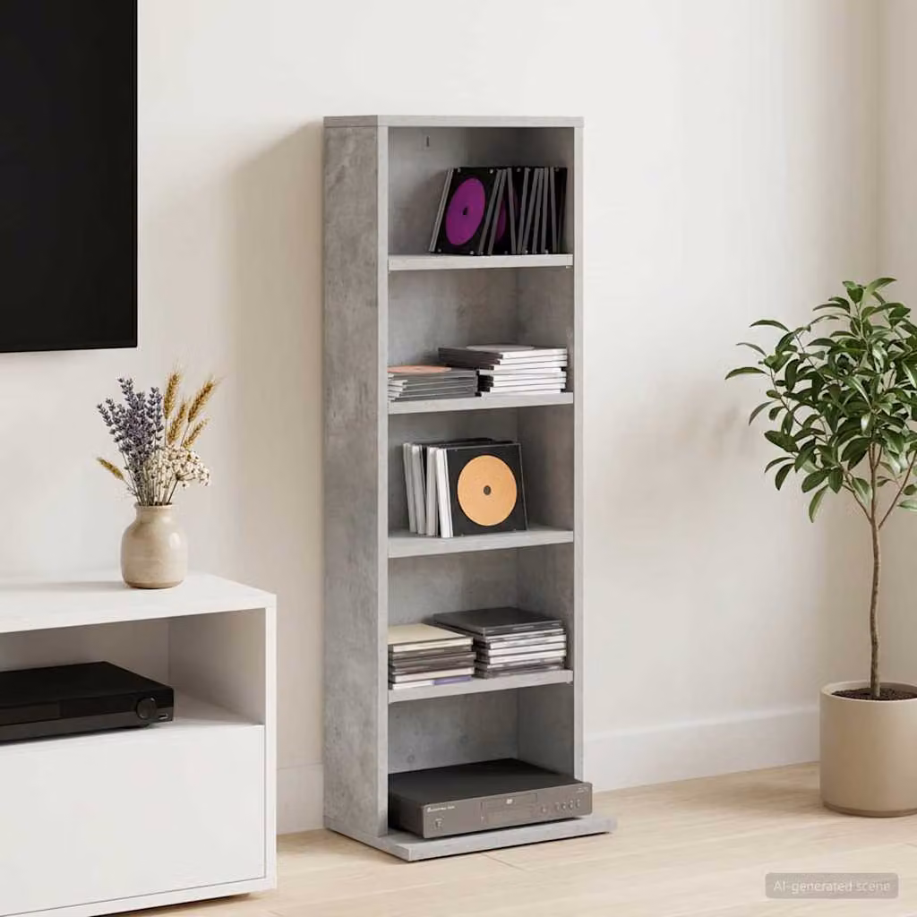 Mobile per CD vidaXL Grigio, con ripiani regolabili e scomparti multimediali, L 33 cm x P 23,5 cm x H 97,5 cm