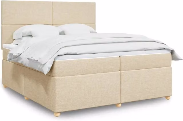 Letto Ibrido Moderno vidaXL con Materasso in Tessuto Beige e Bianco L/P: 200 x 200 cm