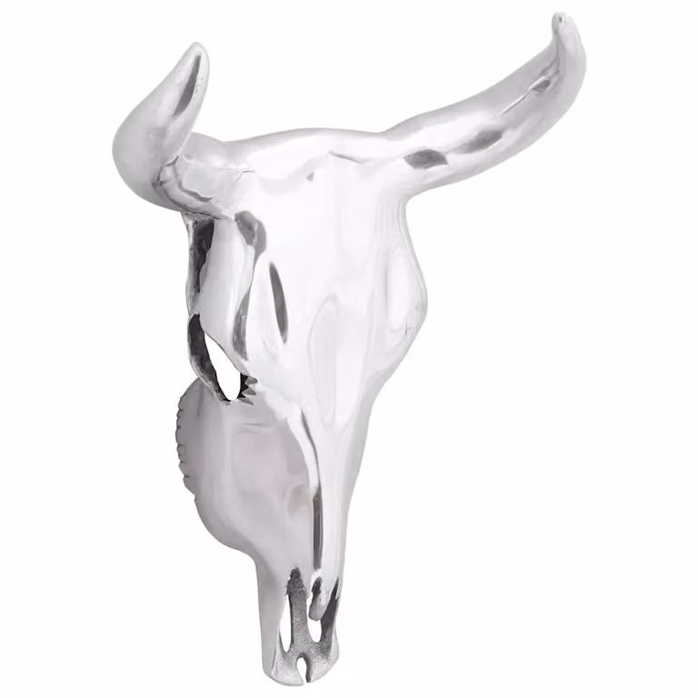 vidaXL Teschio di toro decorativo in alluminio argento L: 34 cm, P: 13 cm, H: 53 cm
