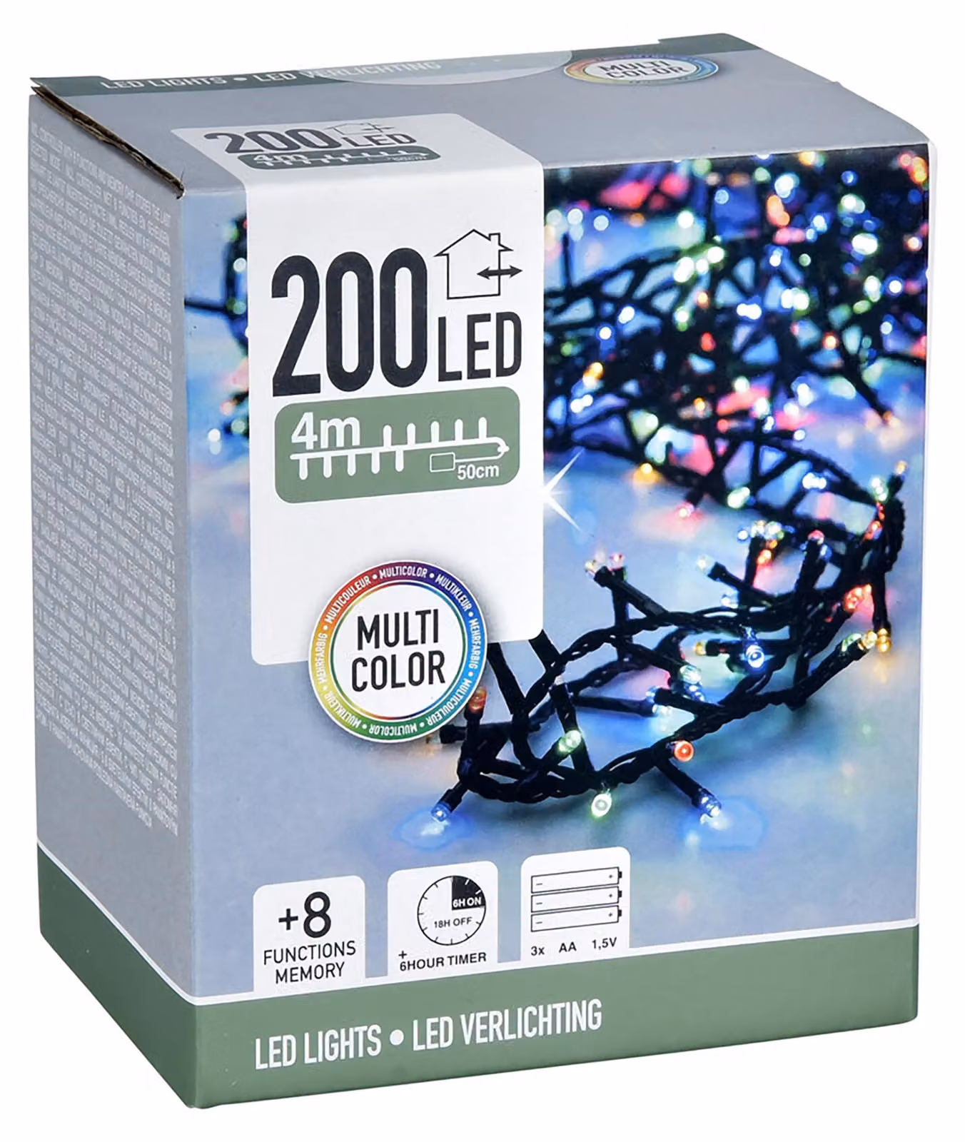 Catena luminosa a LED, 200 LED colorati, 4 metri, 8 funzioni, timer