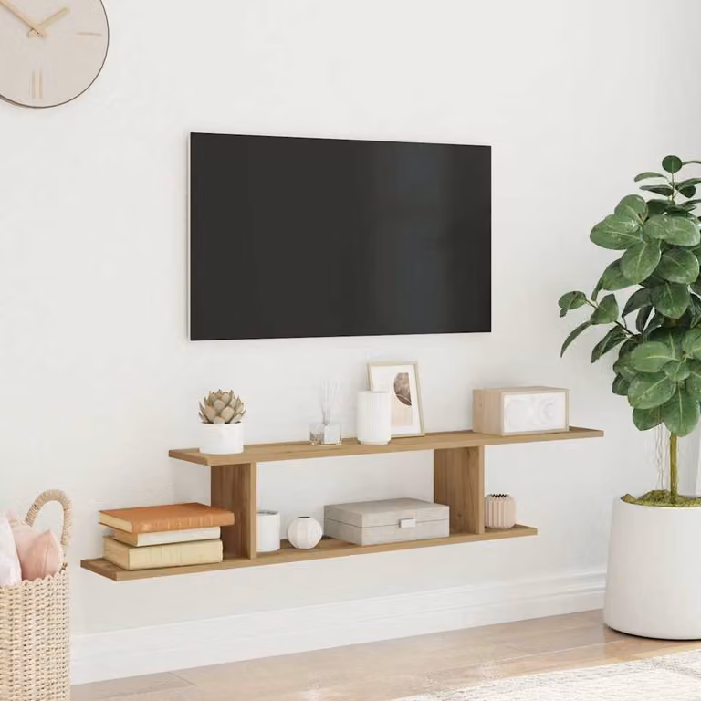Scaffale TV da parete vidaXL in MDF color marrone con design minimalista, L 125 cm x P 23 cm x H 18 cm