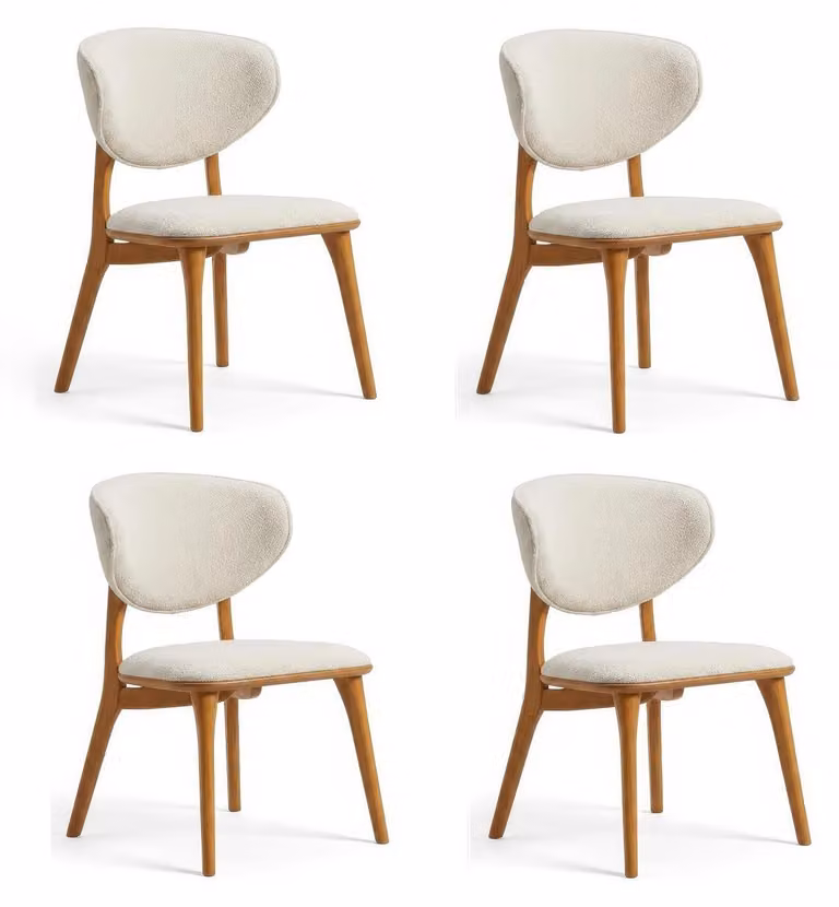 Set di sedie da pranzo, stile moderno, colore beige, design elegante e lussuoso, materiale: boucle e legno