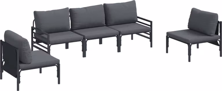 Set Divano da Giardino con cuscino 5 pcs Nero Acciaio