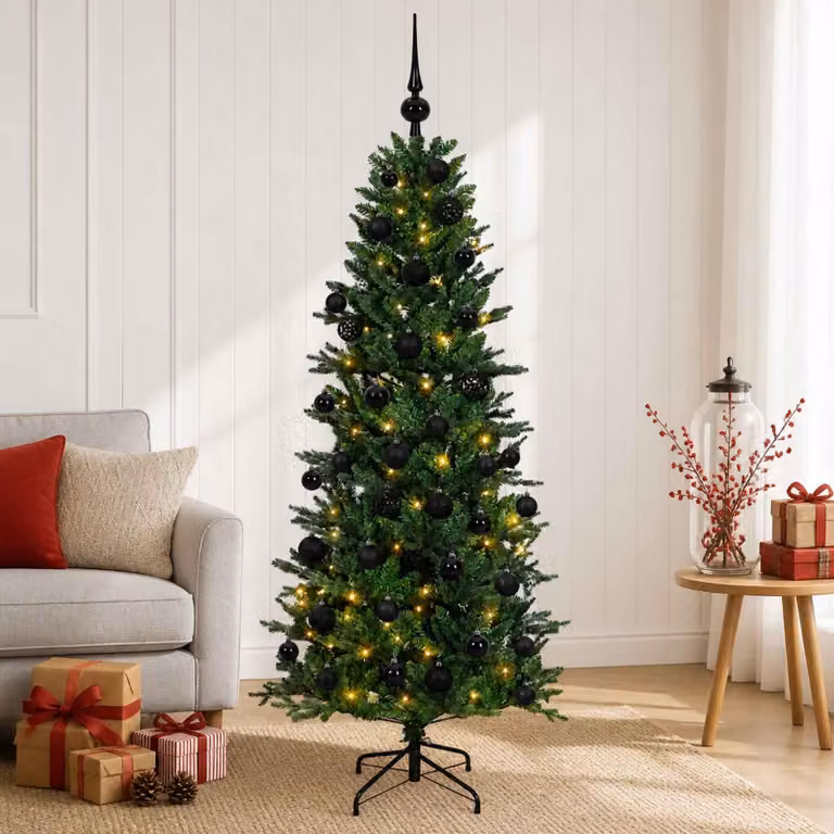 Albero di Natale artificiale con decorazioni natalizie, altezza 150 cm, 150 luci LED