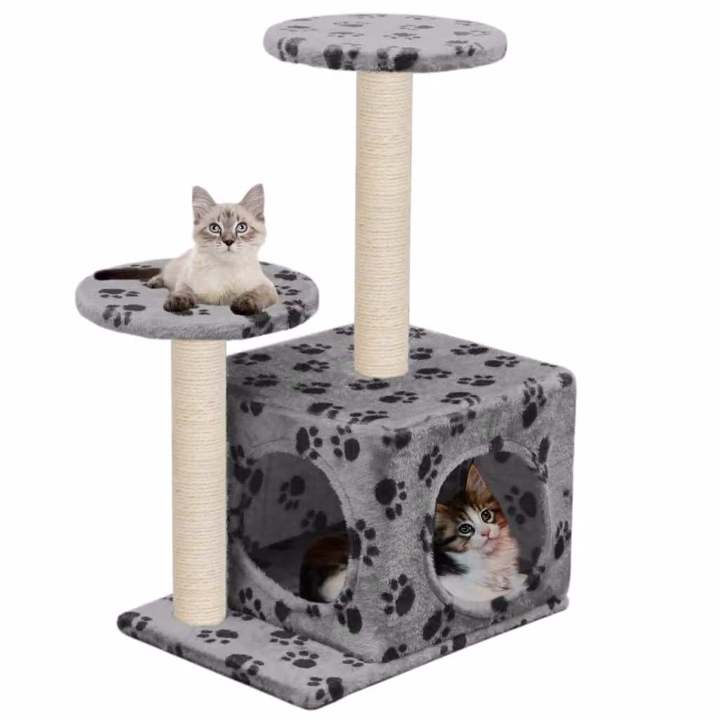 vidaXL Albero per Gatti e Tiragraffi in Sisal con Stampa Animal Print, Grigio, H: 60 cm