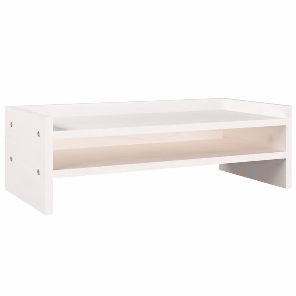 Supporto per Monitor Bianco 50x24x16 cm Legno Massello di Pino