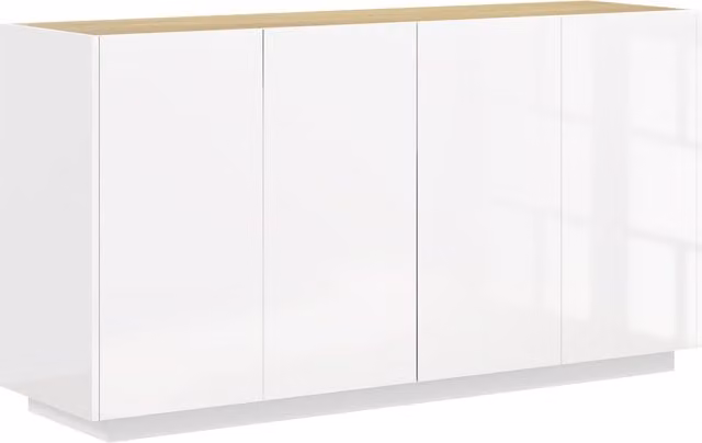 HOMCOM Credenza Moderna Bianco Lucido con Armadietti a 2 Ante e Chiusura Ammortizzata L: 140 cm, P: 40 cm, H: 75 cm