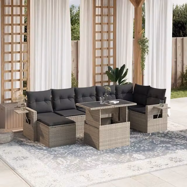 Set Divano da Giardino 8pz con Cuscini Grigio Chiaro Polyrattan 3268062
