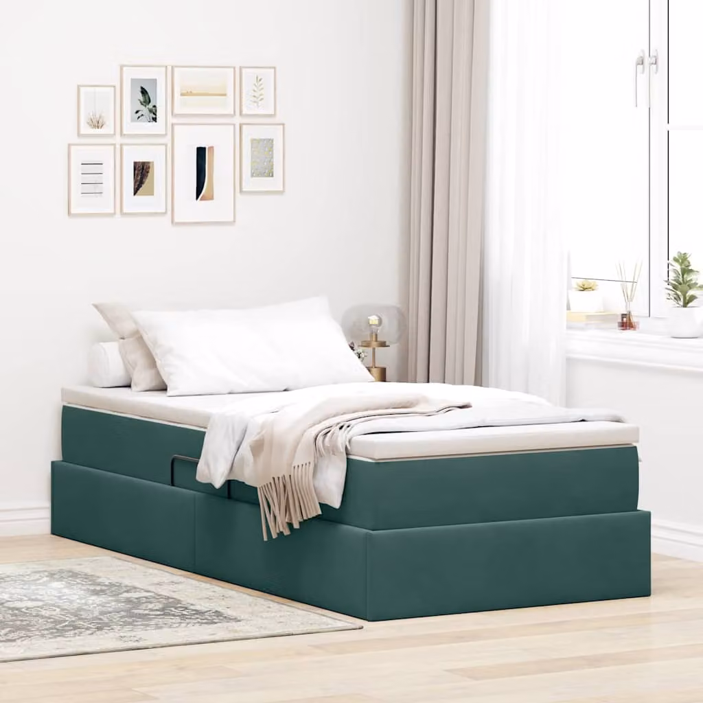 Letto con contenitore e materasso ibrido vidaXL in velluto verde e nero L/P/H: 204 x 90 x 48.5 cm – 1