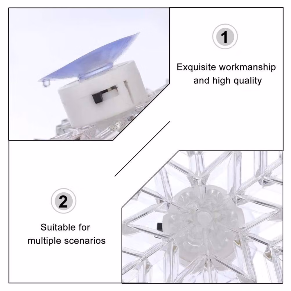 Set di 5 decorazioni a forma di fiocchi di neve luminosi a LED, colorate, con ventosa, diametro 9,5 cm