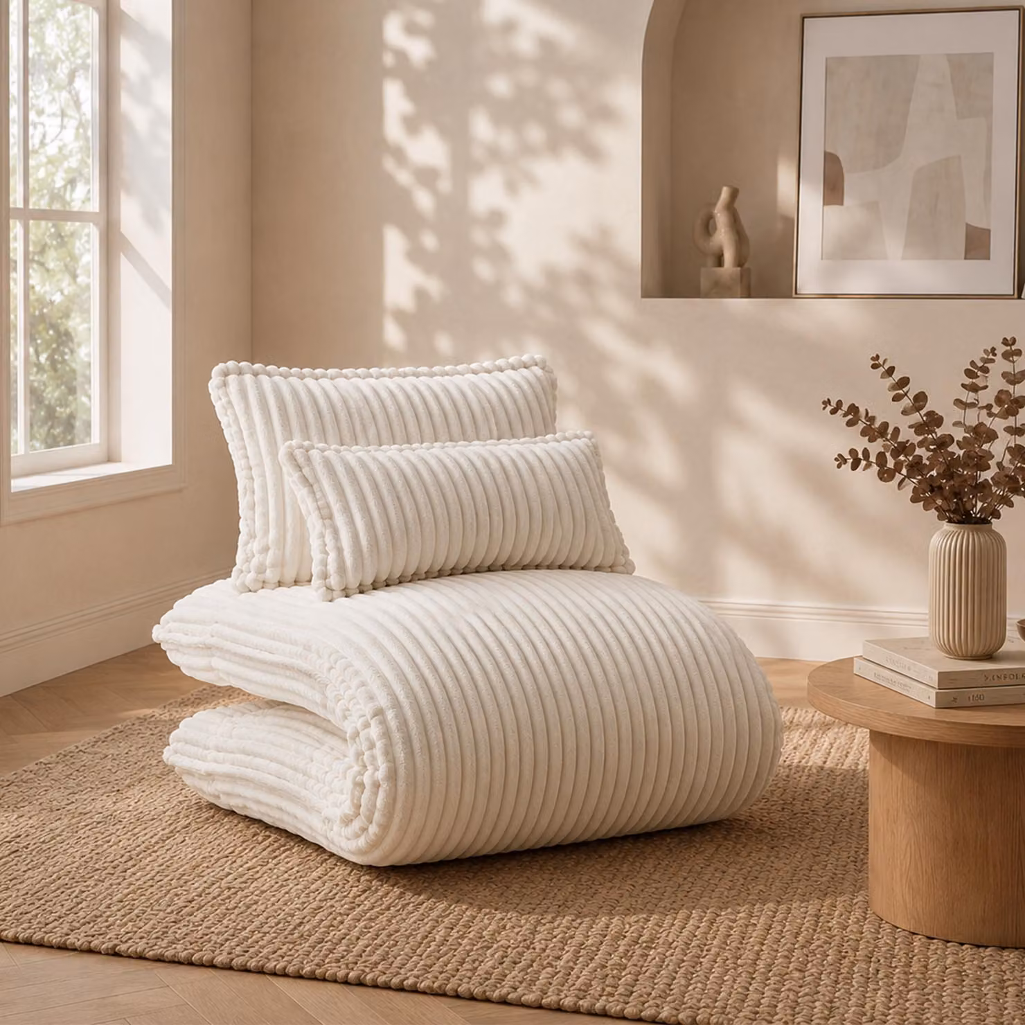 Divano letto LVHOM, 227 cm, divano reclinabile in tessuto cord con struttura in acciaio, poltrona da pavimento e letto per ospiti, completo di 2 cuscini, color beige