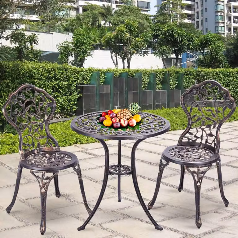 Set da bistrot in alluminio pressofuso antico, 3 pezzi, set da balcone, gruppo di posti a sedere, tavolo da giardino con 2 sedie, nero