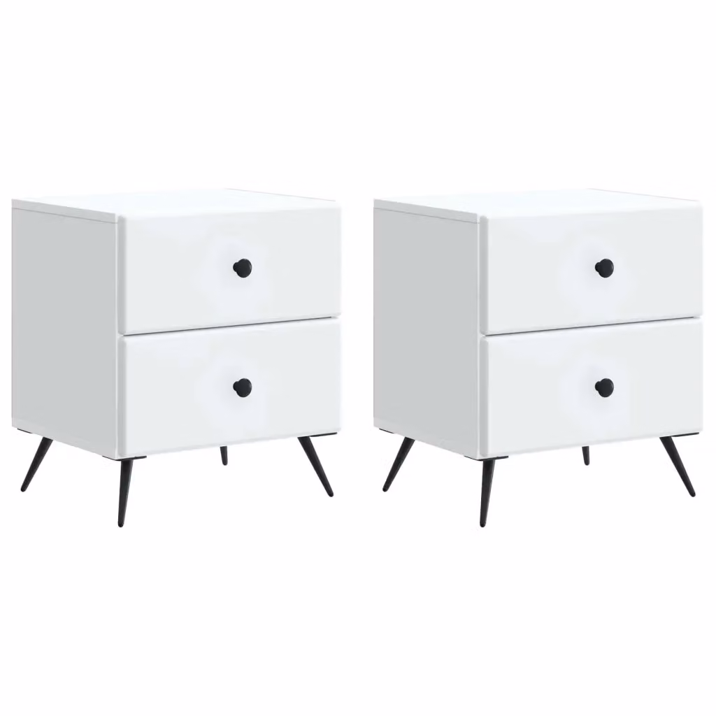 Set di 2 Armadi da Notte vidaXL Bianchi Moderni in MDF e Metallo L/P/H: 43 x 34,5 x 47,5 cm – 2