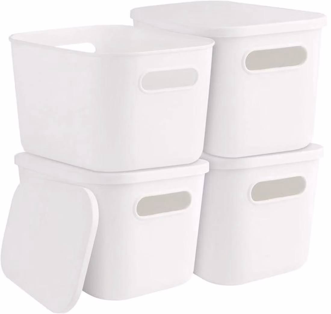 Set Azomor® composto da 4 cestini impilabili con coperchio e manici per cucina, bagno e ufficio