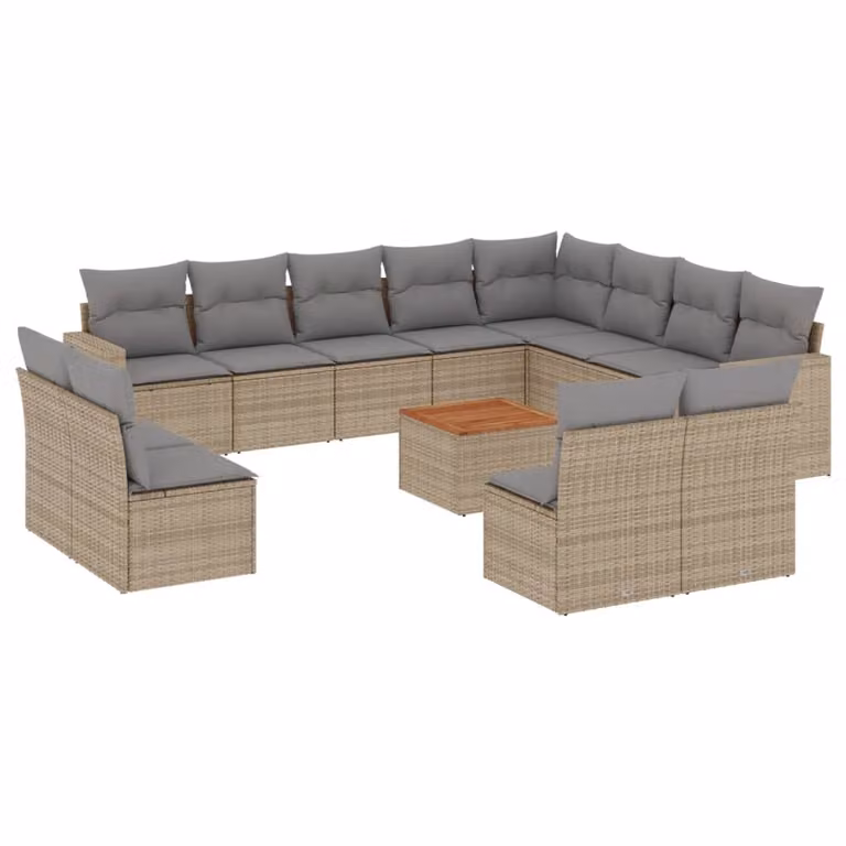 Set Divano da Giardino 13 pz con Cuscini Beige Misto Polyrattan