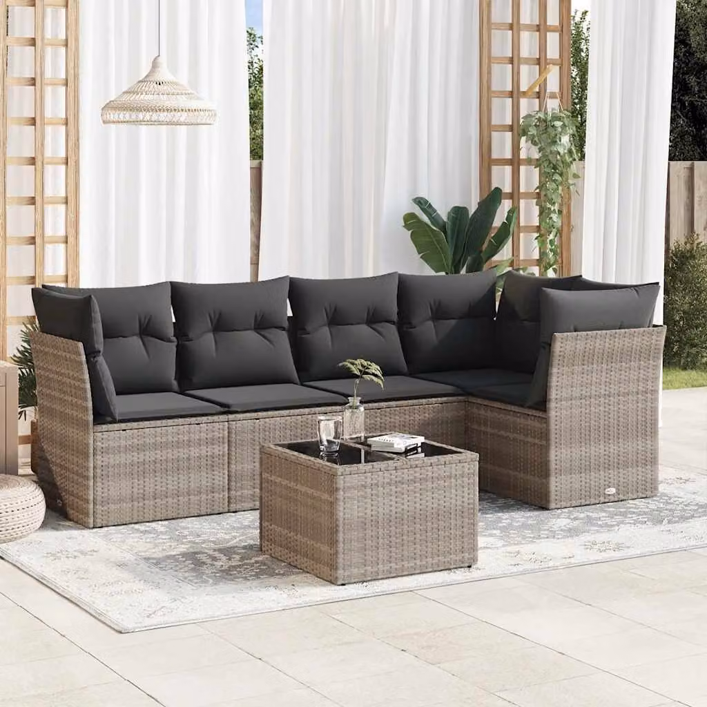vidaXL Set Divano da Giardino a L con Cuscini e Tavolino, 6 Pezzi, Grigio – 1
