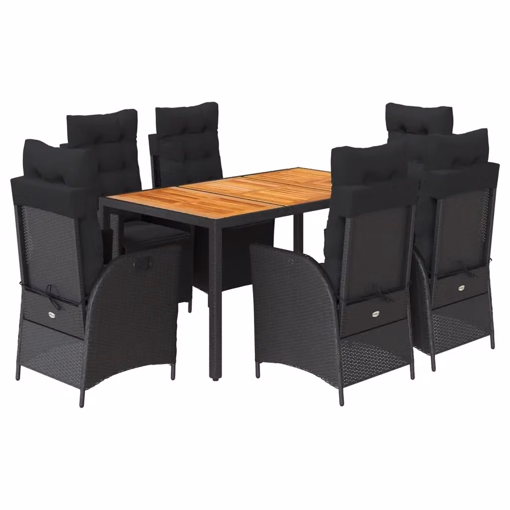 vidaXL Set da Pranzo da Giardino 7 pz in Legno di Acacia Oliato e Polyrattan Nero – 2