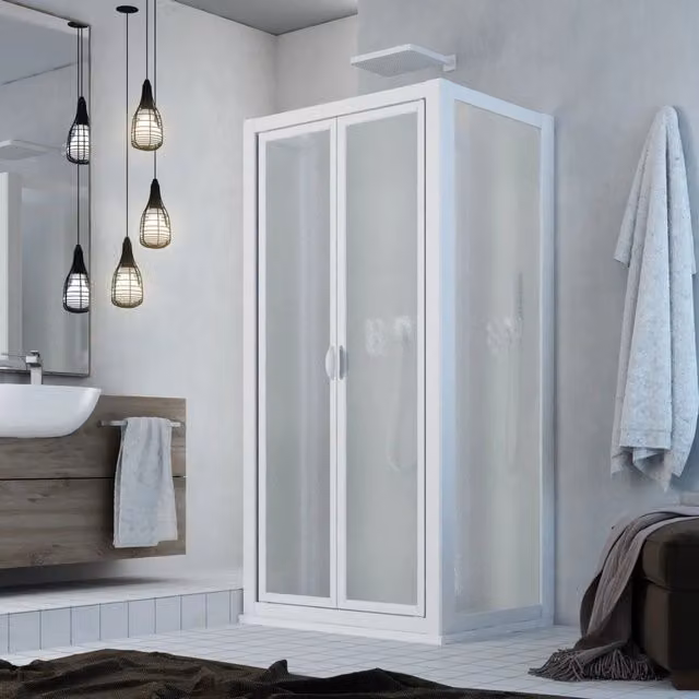 Box doccia Saloon Delta Trio in acrilico bianco con 3 lati e apertura pivotante L: 80 cm, P: 70 cm, H: 185 cm