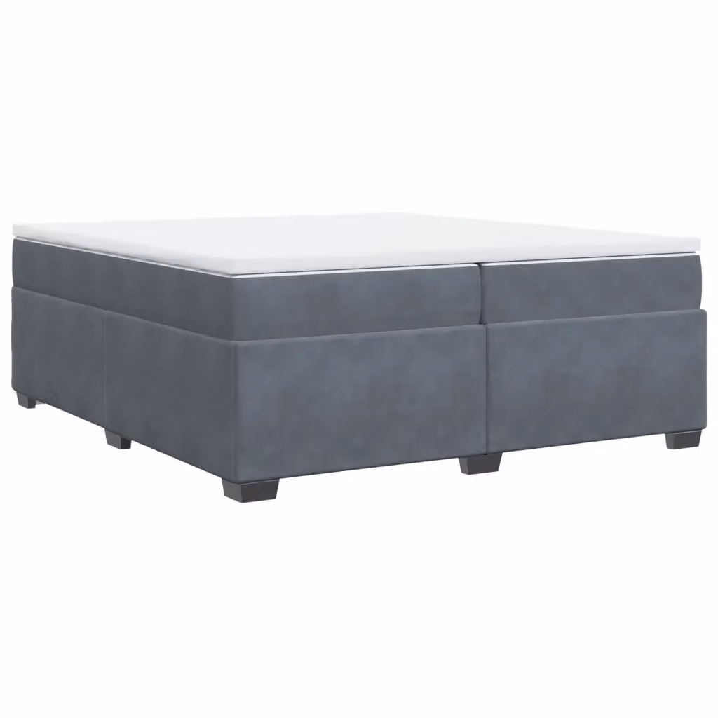 Letto con Giroletto a Molle e Materasso Ibrido vidaXL in Velluto Grigio e Bianco L/P: 200 x 200 cm – 2