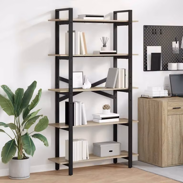 Libreria vidaXL in stile industriale con 5 livelli, realizzata in legno e metallo, colore marrone, L 100 cm x P 33,5 cm x H 178 cm