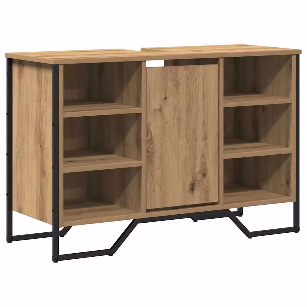 Armadietto da bagno vidaXL in legno rovere marrone con ripiani interni e ante a battente, L: 91 cm, P: 35 cm, H: 60 cm – 2