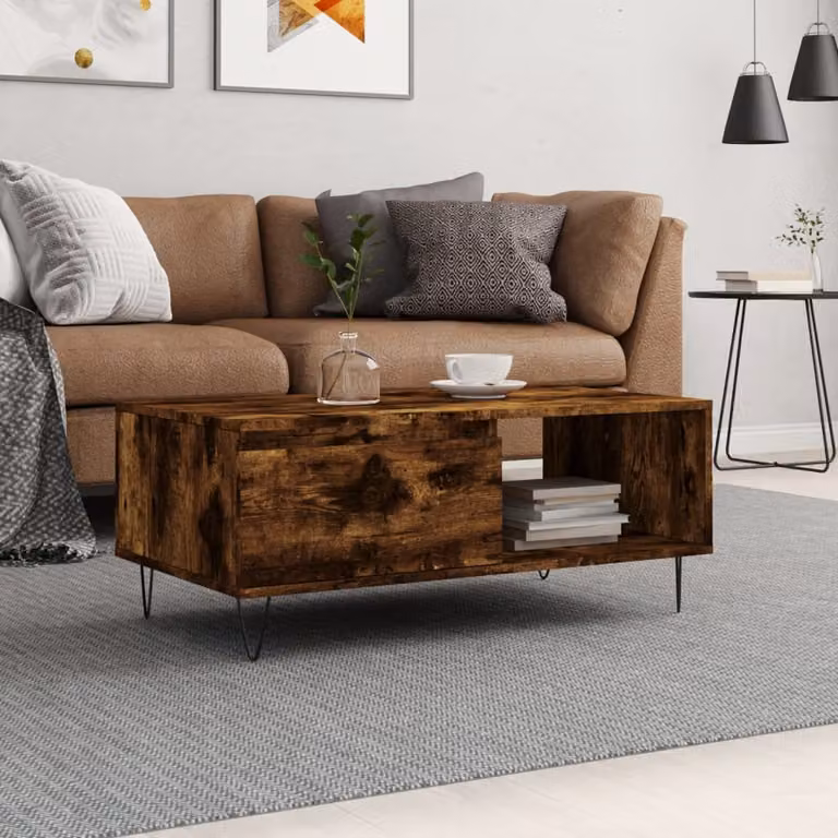 vidaXL Tavolino da Salotto Moderno in Legno Rovere Fumo, L 90 x P 50 x H 36,5 cm