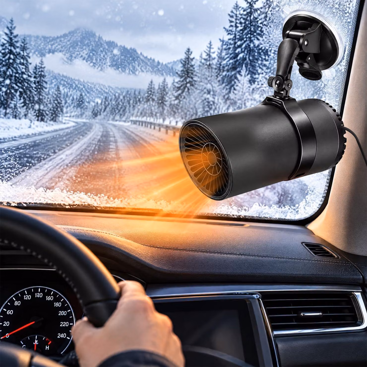 Riscaldatore per auto da 150 W, 12 V, con funzione sbrinante e supporto per l'uso in inverno e in estate