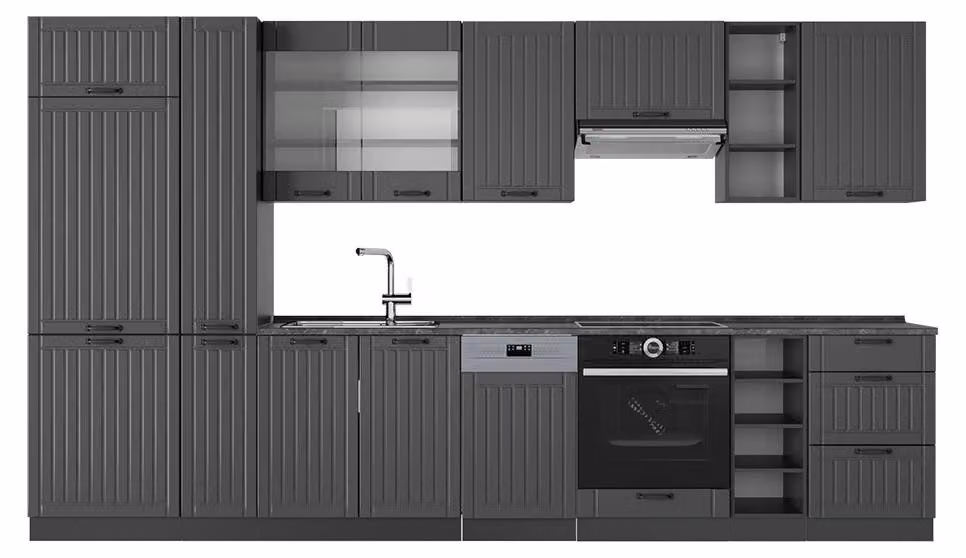Cucina componibile Vicco Fame-Line Grigio scuro 355 cm senza piano di lavoro, Model 57126