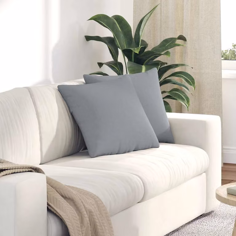 Set di 2 cuscini da divano quadrati vidaXL in tessuto grigio con fodera rimovibile lavabile in lavatrice, L 45 cm x P 45 cm x H 45 cm