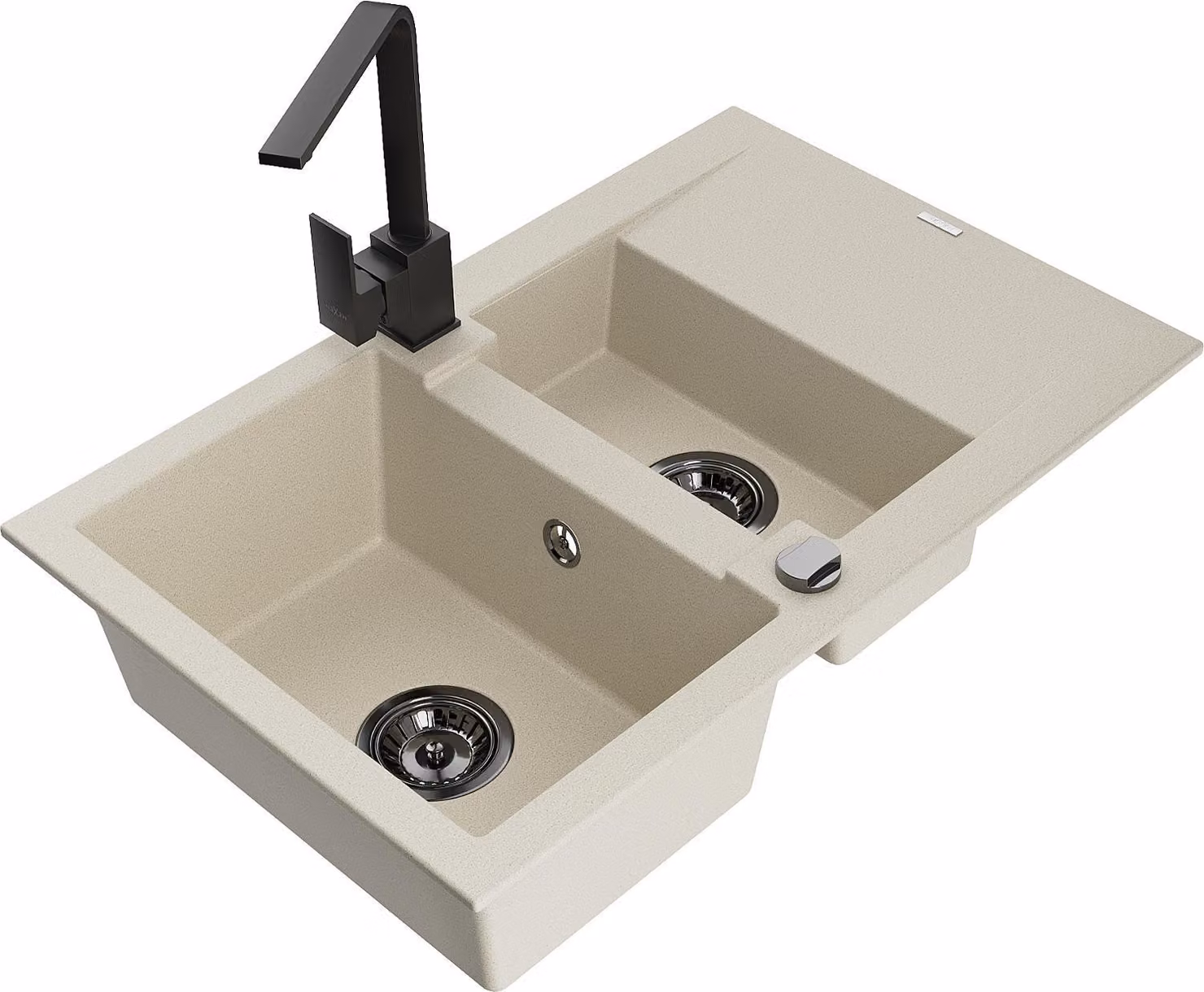 Mexen Gaspar lavello in granito da 1,5 vasche con scolapiatti e rubinetto da cucina Rita, beige - 6507-69-670300-70