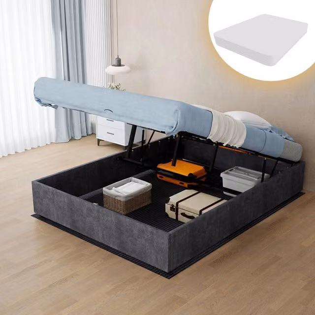 Letto contenitore velluto con materasso ¨C Minimal ¨C grigio 140x200cm senza testiera