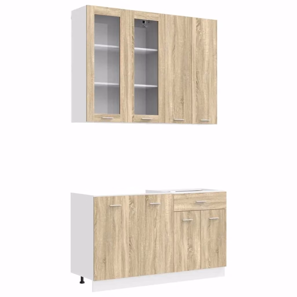 Unità cucina moderna vidaXL in legno color rovere con ante in vetro, 4 pezzi, marrone, L/P/H: 100 x 46 x 80 cm – 2