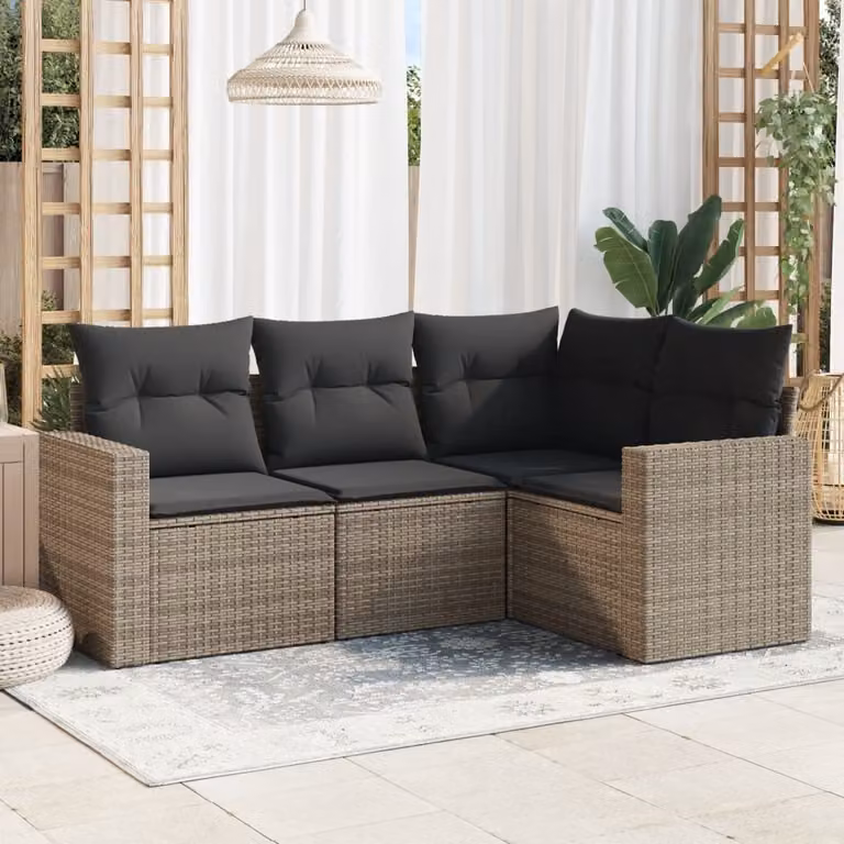 Maison Exclusive - Set da giardino 4 pezzi con cuscini Grigio Poly Rattan