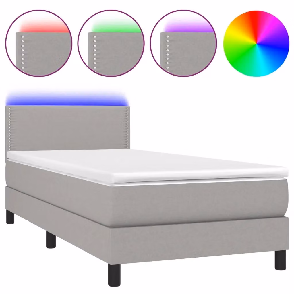 Letto a molle con illuminazione LED e porta USB vidaXL in tessuto grigio e bianco L/P/H: 203 x 80 x 78 cm – 2