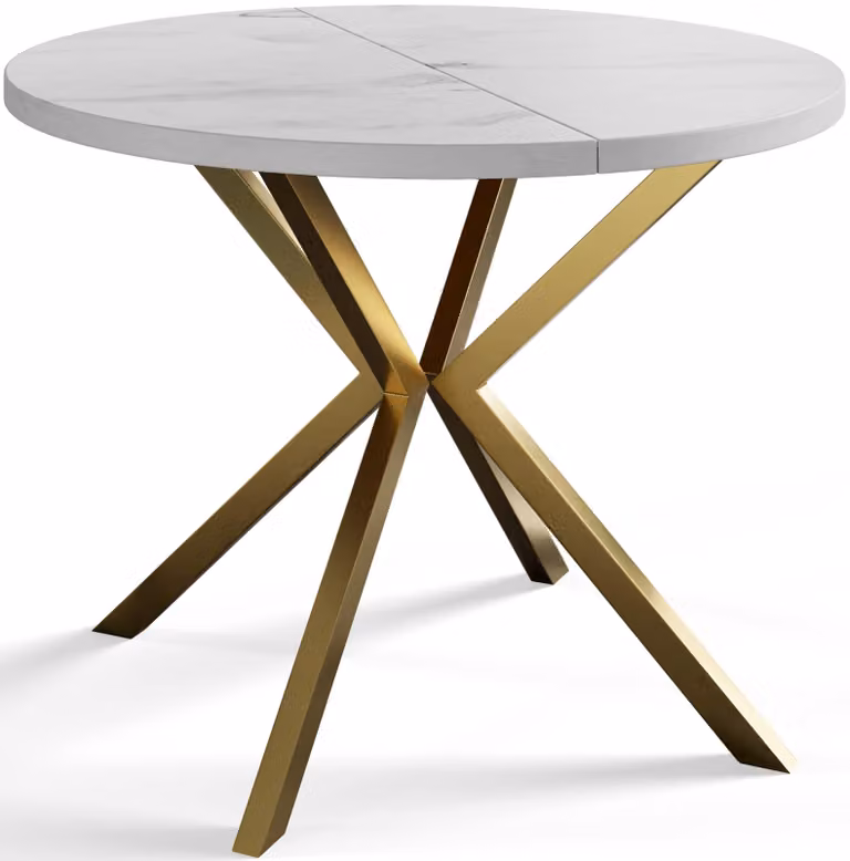 Alpi Moebel, Tavolo da Pranzo Rotondo, Tavolo da Cucina Allungabile, Diamentro: 100-180 cm, Gambe in Metallo Dorate, Marmo, Collezione Loft Liten