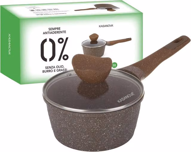 Casseruola Kasanova antiaderente con coperchio in vetro, marrone, diametro: 18 cm